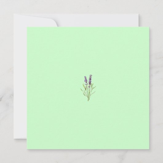 緑のブライダルシャワーのかわいらしいラベンダーのハーブの小枝 招待状 (裏面)