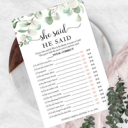 緑のブライダルシャワーの彼は彼女はゲームを言った チラシ