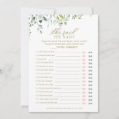 緑のブライダルシャワーの彼は彼女はゲームを言った 招待状 (正面)