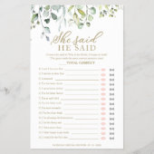 緑のブライダルシャワーの彼は彼女はゲームフライヤーと言った チラシ (正面)