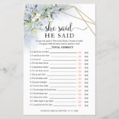 緑のブライダルシャワーの彼は彼女はゲームフライヤーと言った チラシ (正面)