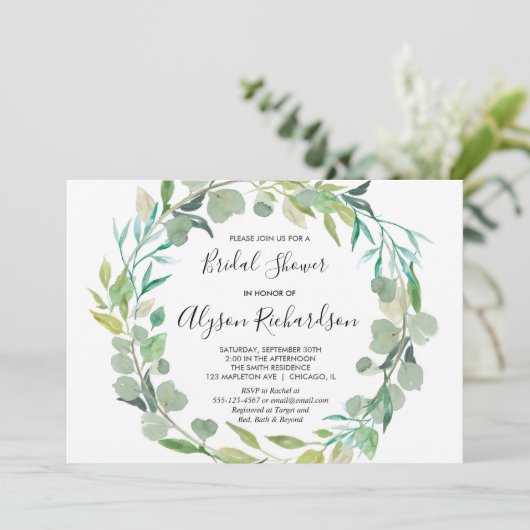 緑のブライダルシャワーの招待緑の水彩 招待状 (スタンド正面)