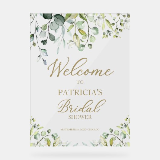 緑のブライダルシャワーウェルカムサイン アクリルサイン (正面)