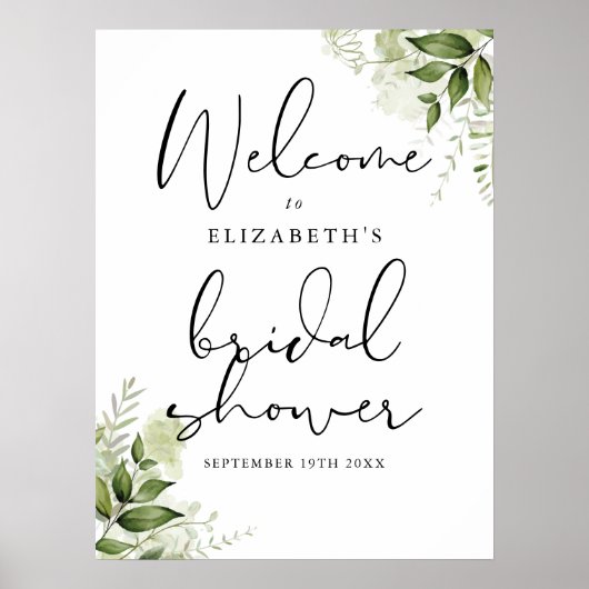 緑のブライダルシャワーウェルカムサイン ポスター (正面)