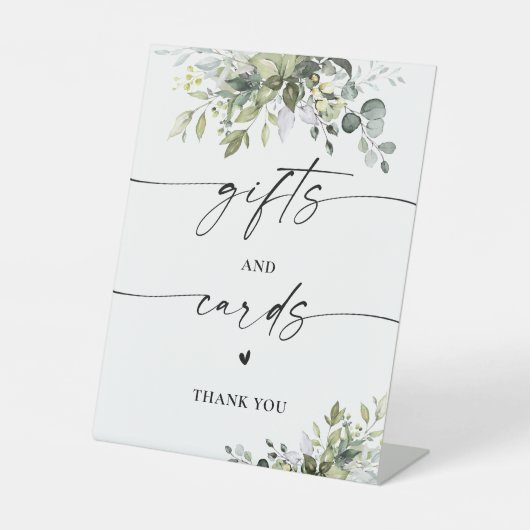 緑のブライダルシャワーギフトとカードサイン 台座サイン (正面)