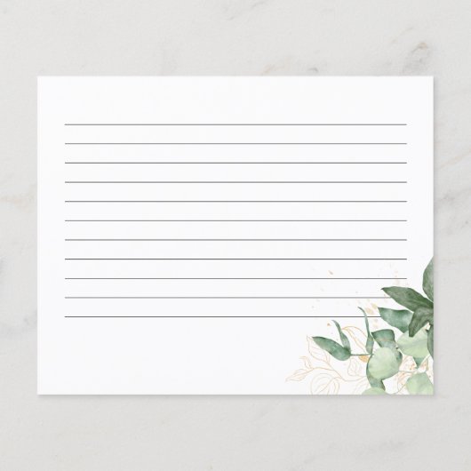 緑のブライダルシャワーレシピカード (裏面)