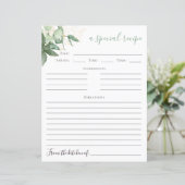 緑のブライダルシャワーレシピカード (スタンド正面)