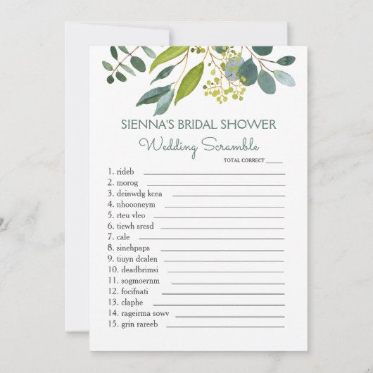 緑のブライダル財布ゲー結婚ム/スクランブル 招待状 (裏面)