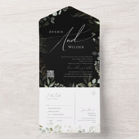 緑のブラック金ゴールドカジュアルQRコードシールと送信 オールインワン招待状 (内側)