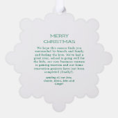 緑のブリザードのドット雪のフォトホリデークリスマス オーナメントカード (裏面)