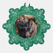 緑のブリザードのドット雪のフォトホリデークリスマス オーナメントカード (正面)