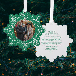 緑のブリザードのドット雪のフォトホリデークリスマス オーナメントカード