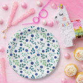 緑のブルーベリ葉ー模様 ペーパープレート (パーティー)