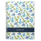 緑のブルー恐竜のパターンに子供の名前 ノートブック (正面)