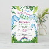 緑のブルー恐竜Tレックスの誕生日招待状 招待状 (スタンド正面)