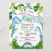 緑のブルー恐竜Tレックスの誕生日招待状 招待状 (正面/裏面)