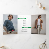 緑のブロック4枚の写真の卒業三倍Inv 三つ折り招待状 (内部)