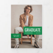 緑のブロック4枚の写真の卒業三倍Inv 三つ折り招待状 (カバー)