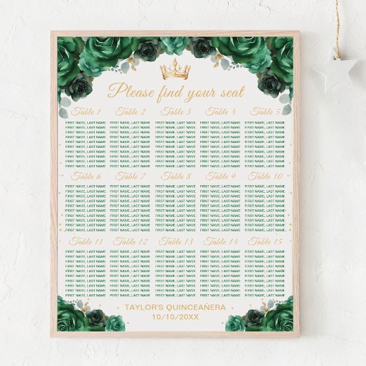 緑のプリンセスクインセアニラ15テーブル座席表 ポスター