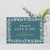 緑のプリントされたホリーデイの葉の境界線のフラットな写真なし シーズンカード (スタンド正面)