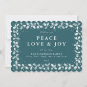 緑のプリントされたホリーデイの葉の境界線のフラットな写真なし シーズンカード (正面)