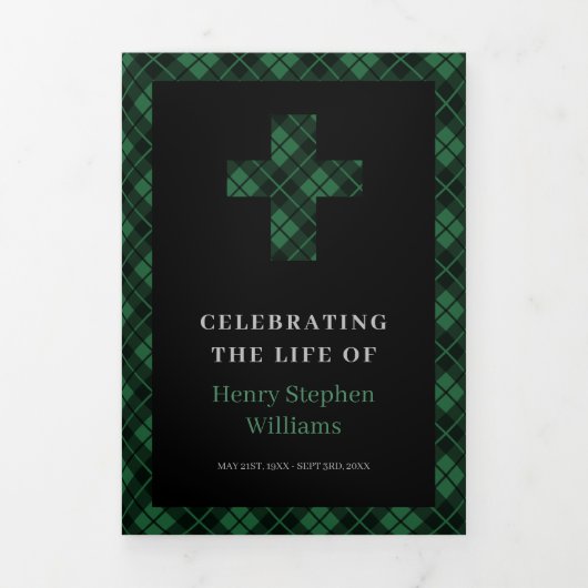 緑のプレ素朴イド十字葬祭記念 三つ折りプログラム (カバー)