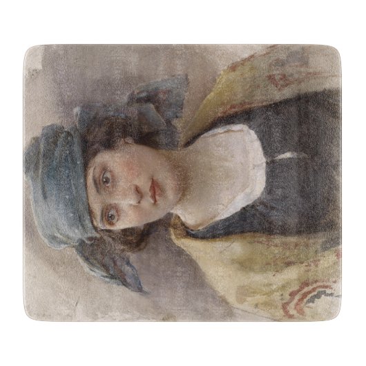 緑のヘッドスカーフの女の子（Ludwig Passini著） カッティングボード (正面)