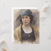 緑のヘッドスカーフの女の子(Ludwig Passini著) カード (正面/裏面インサイチュ)