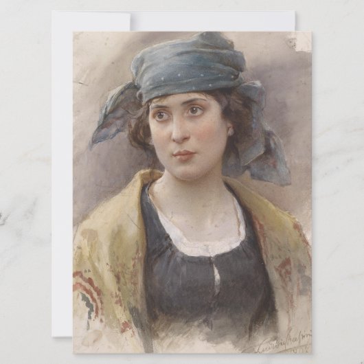 緑のヘッドスカーフの女の子(Ludwig Passini著) カード (正面)