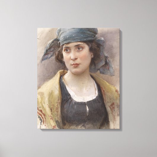 緑のヘッドスカーフの女の子（Ludwig Passini著） キャンバスプリント (正面)
