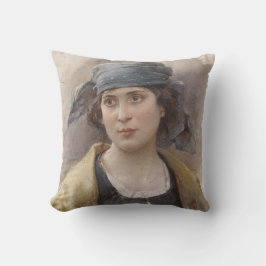 緑のヘッドスカーフの女の子（Ludwig Passini著） クッション