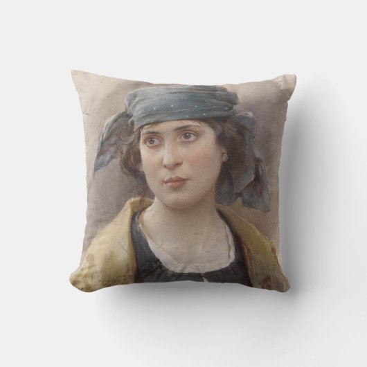 緑のヘッドスカーフの女の子（Ludwig Passini著） クッション (正面)