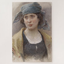 緑のヘッドスカーフの女の子（Ludwig Passini著）