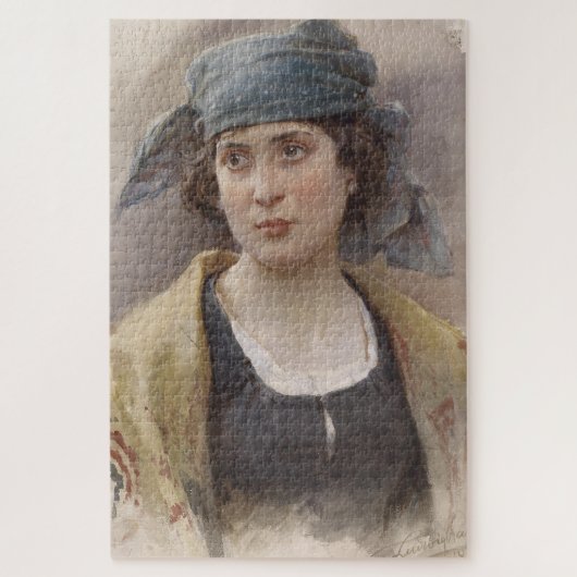 緑のヘッドスカーフの女の子（Ludwig Passini著） ジグソーパズル (縦)