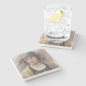 緑のヘッドスカーフの女の子（Ludwig Passini著） ストーンコースター (横)