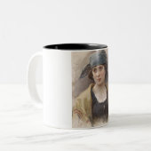 緑のヘッドスカーフの女の子(Ludwig Passini著) ツートーンマグカップ (正面左)