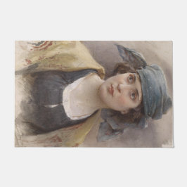 緑のヘッドスカーフの女の子（Ludwig Passini著） ドアマット