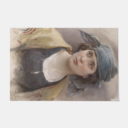 緑のヘッドスカーフの女の子(Ludwig Passini著) ドアマット (正面)