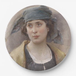 緑のヘッドスカーフの女の子（Ludwig Passini著） ペーパープレート