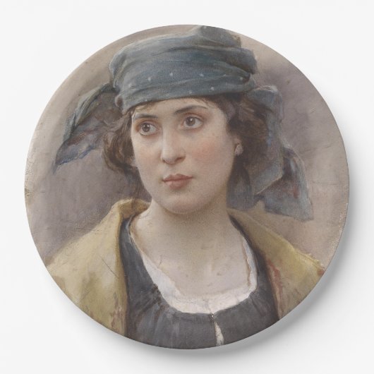 緑のヘッドスカーフの女の子（Ludwig Passini著） ペーパープレート (正面)