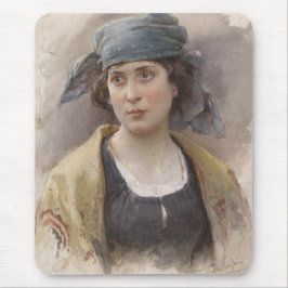 緑のヘッドスカーフの女の子（Ludwig Passini著） マウスパッド