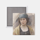 緑のヘッドスカーフの女の子(Ludwig Passini著) マグネット (正面/裏面)