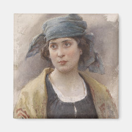 緑のヘッドスカーフの女の子（Ludwig Passini著） マグネット