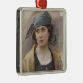 緑のヘッドスカーフの女の子（Ludwig Passini著） メタルオーナメント (右)