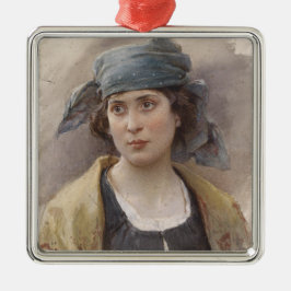 緑のヘッドスカーフの女の子（Ludwig Passini著） メタルオーナメント