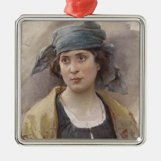 緑のヘッドスカーフの女の子（Ludwig Passini著） メタルオーナメント (正面)