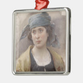 緑のヘッドスカーフの女の子（Ludwig Passini著） メタルオーナメント (左)