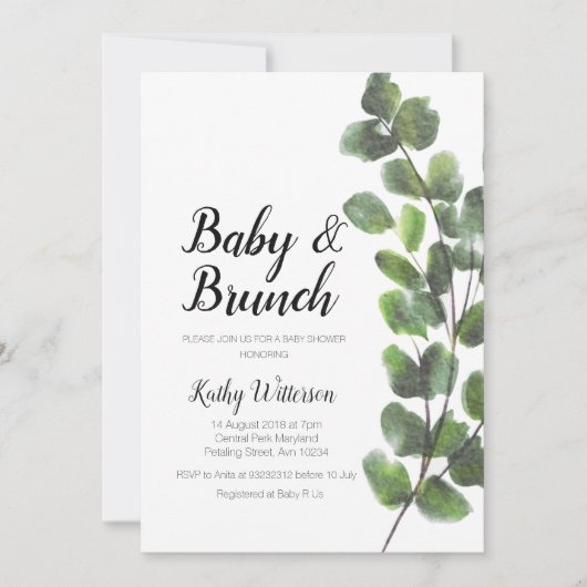 緑のベビモダンーシャワーの招待ボーイ 招待状 (正面)