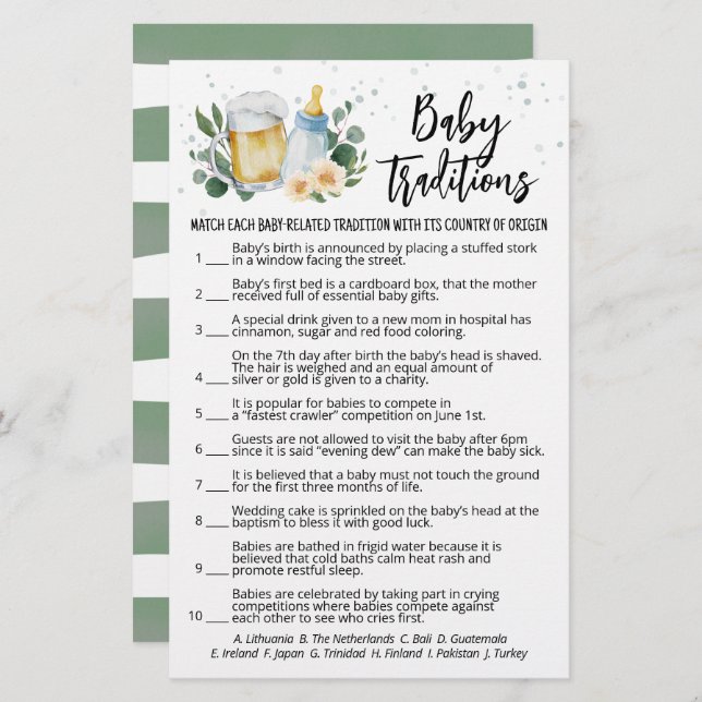 緑のベビーが醸造ベビー伝統ゲーム (正面/裏面)