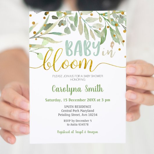 緑のベビーで開花シャワー 招待状